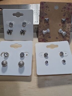 Silver Tone Mixed Stud Earring Set - 8 Pairs